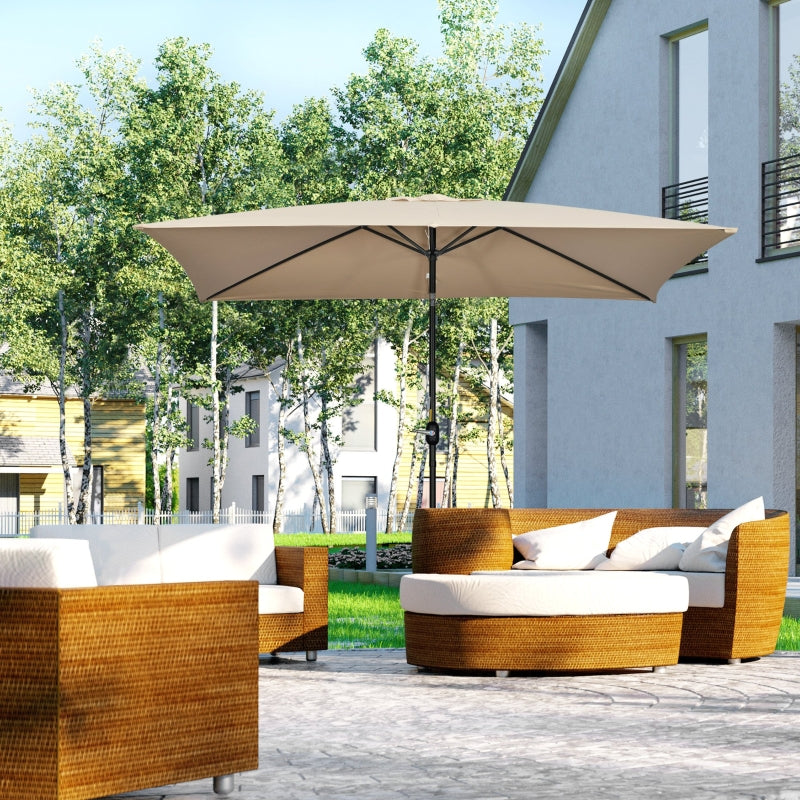 Rectangular Khaki Garden Parasol Umbrella with Tilt and Crank