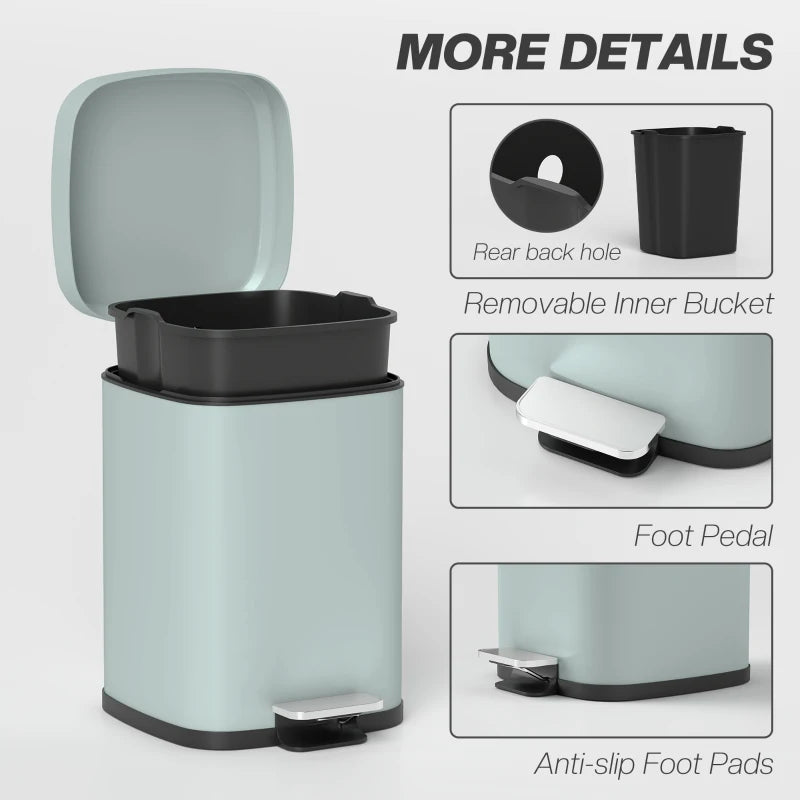 12L Modern Boxy Metal Kitchen Bin - Stylish Light Green Trash Can for Home Organization & Waste Management