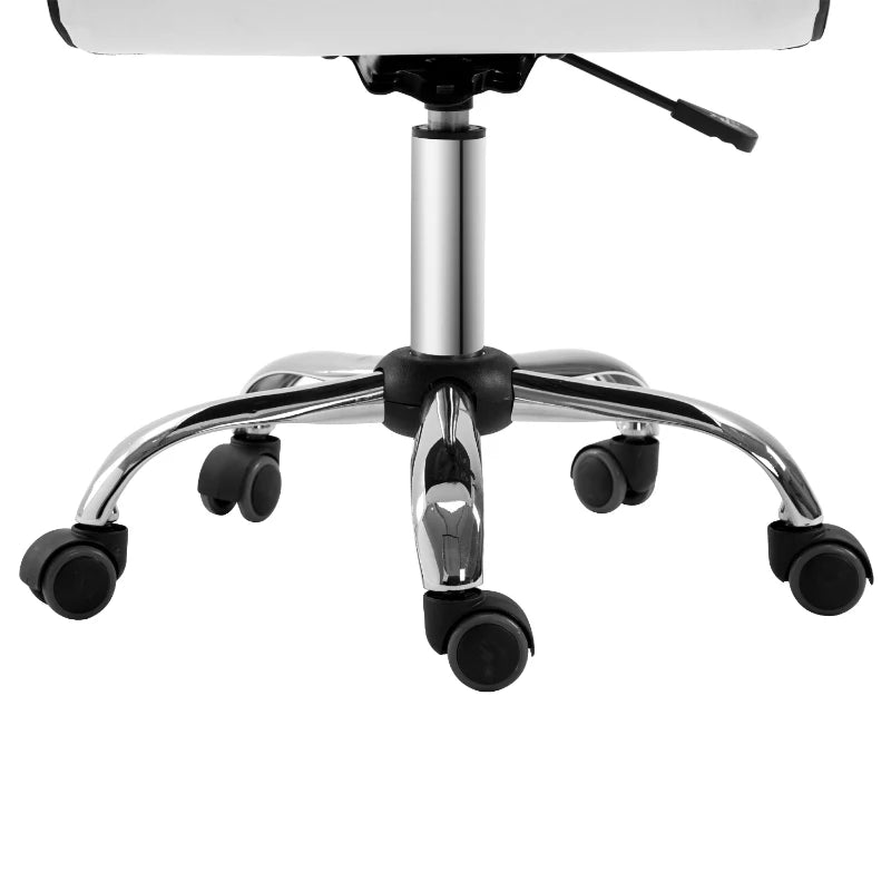 Adjustable Swivel Office Chair - Armless Mid-Back Design in White PU Leather with Chrome Base for Modern Workspaces