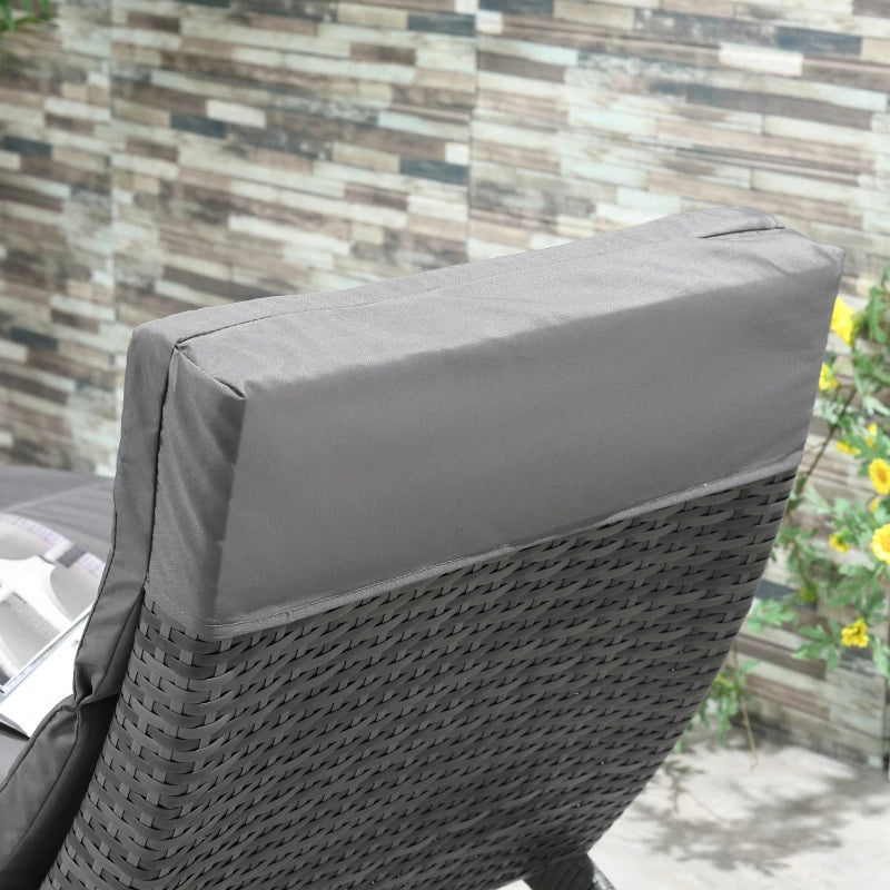 Grey Rattan Folding Sun Lounger with Cushion for Outdoor Relaxation