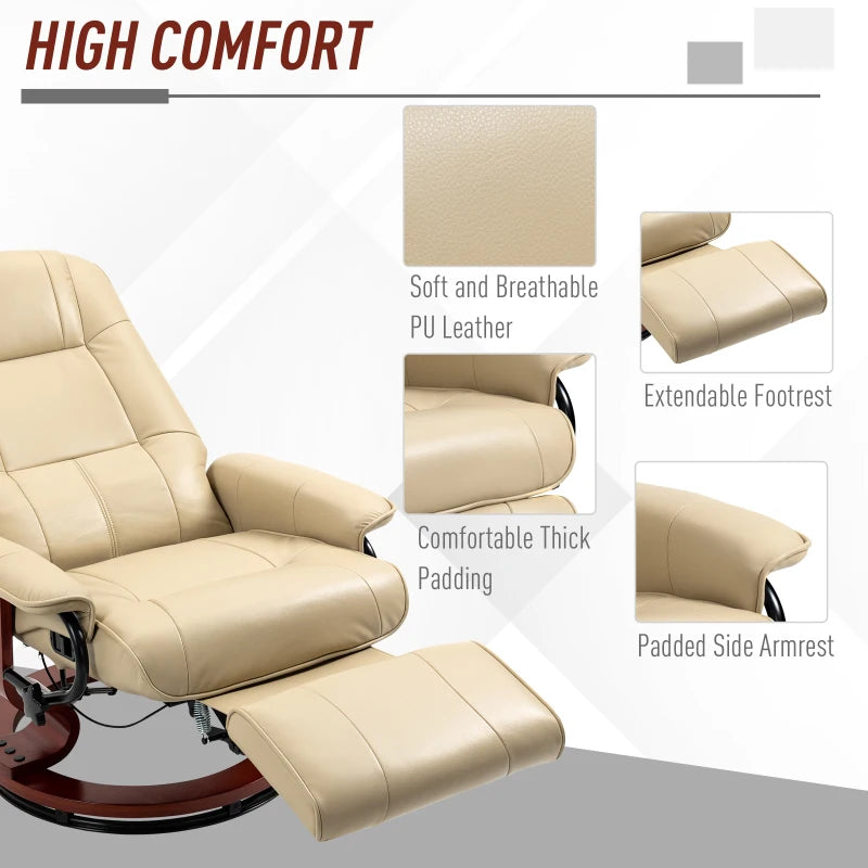 Cream Faux Leather Armchair with 145° Reclining Back and Footrest for Ultimate Comfort
