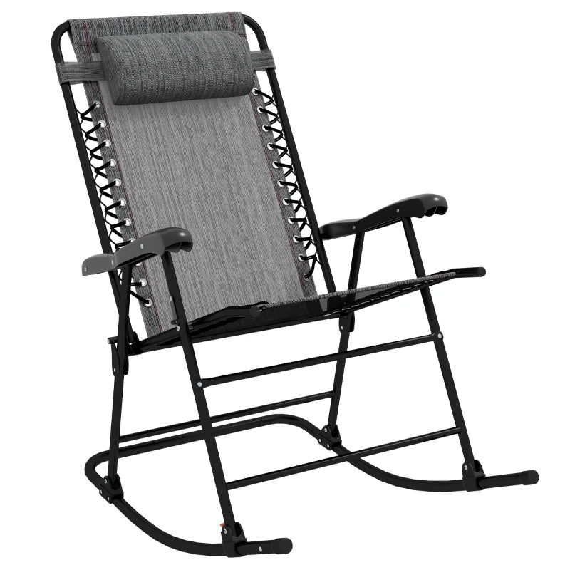 Grey Folding Rocking Chair with Headrest for Outdoor Use