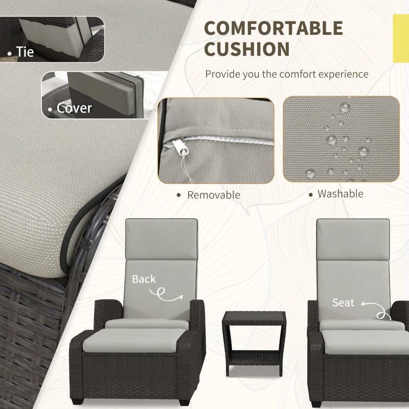 5-Piece Rattan Patio Reclining Chair Set with Footstools, Coffee Table & Cushions - Outdoor Garden Furniture in Brown