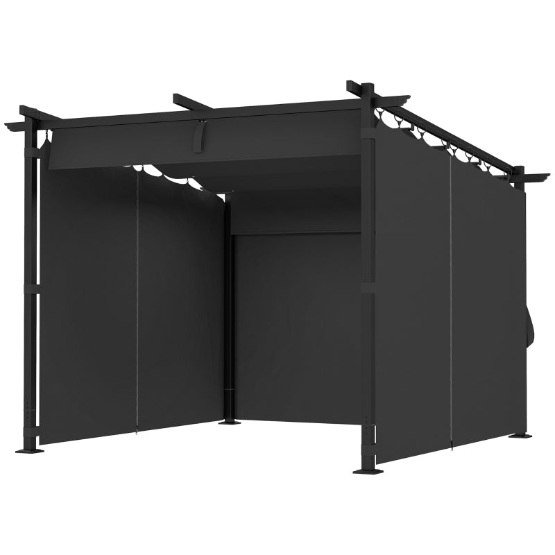 3m x 3m Dark Grey Retractable Roof Pergola with Curtains