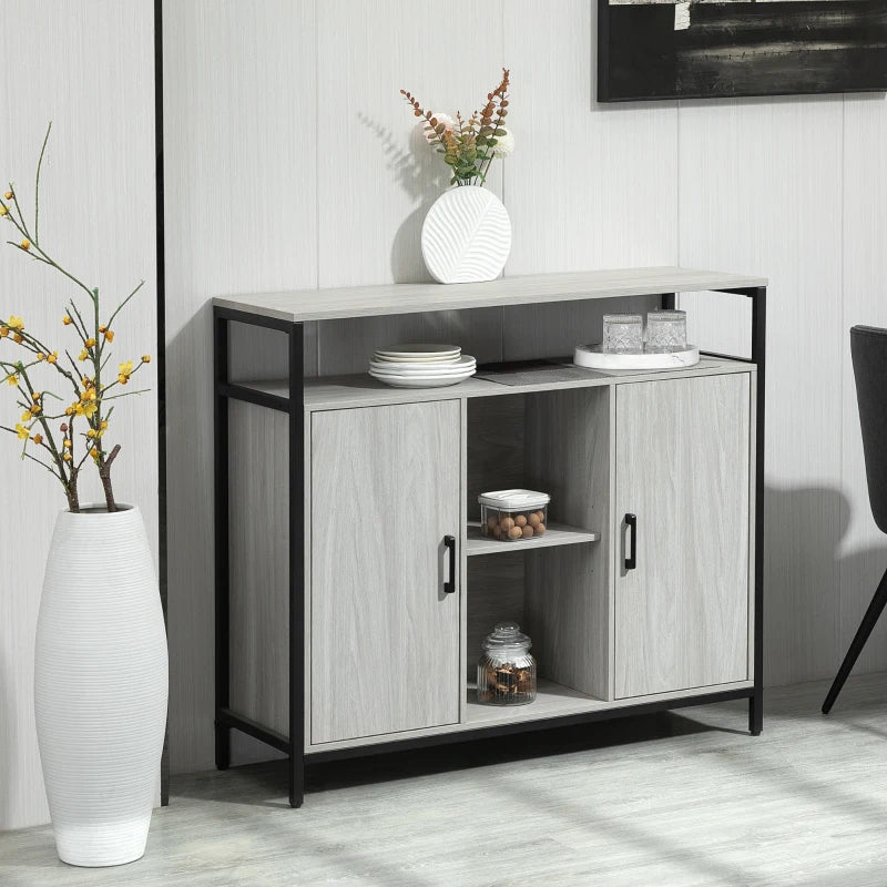 Modern Light Grey Sideboard - Steel Frame Storage Cabinet with 2 Doors & Adjustable Shelves for Living Room & Hallway