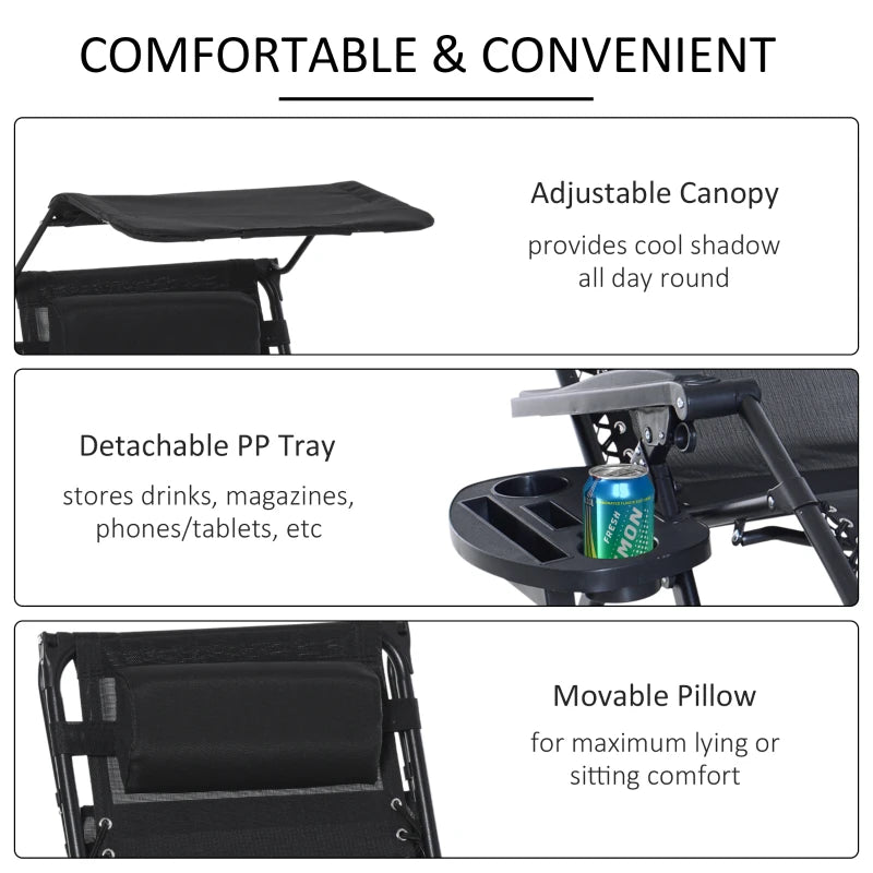 Black Folding Rocking Sun Lounger with Headrest & Side Holder