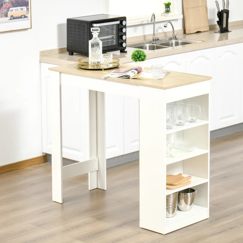Natural Bar Table with 4-Tier Storage Shelf - Ideal Dining Table for Kitchen, Breakfast Bar, Living Room