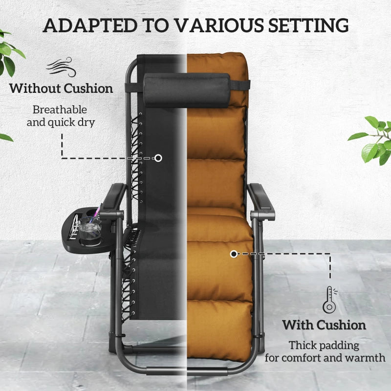 Set of Two Brown Reclining Sun Loungers with Cushions - Outdoor Patio Furniture