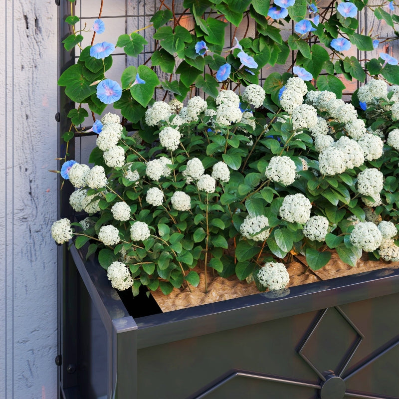 Raised Garden Bed with Trellis - Galvanised Planter Box, Diamond Pattern, Drainage Holes for Vegetables, Herbs & Flowers - 90 x 40 x 120 cm, Black
