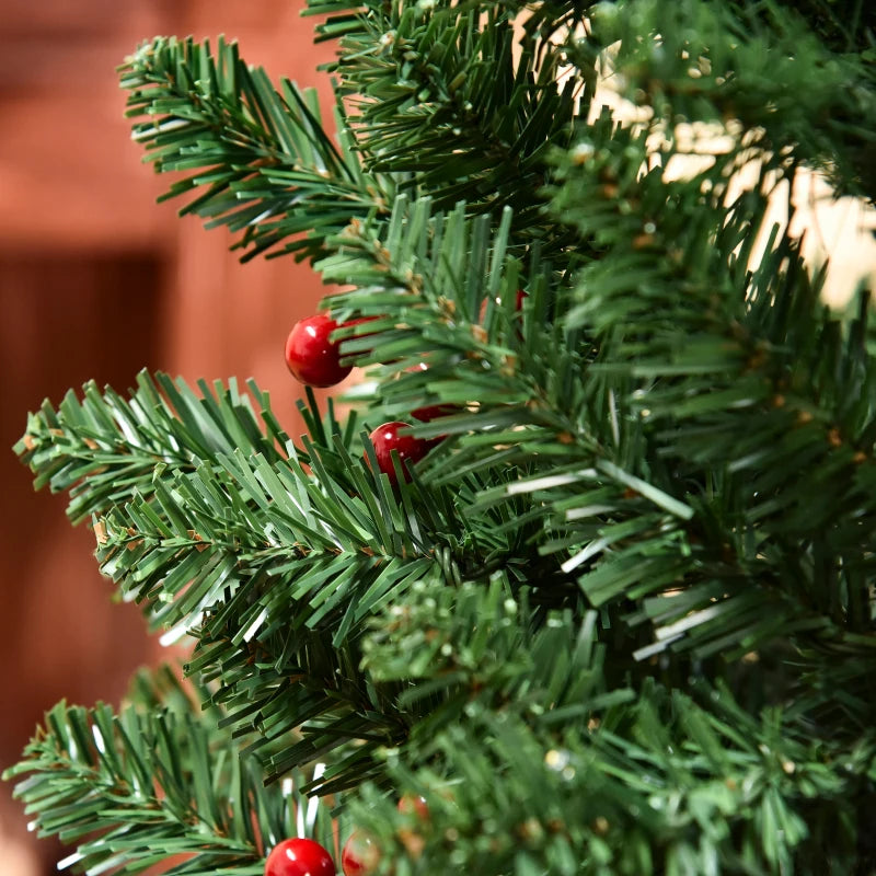 6FT Prelit Artificial Pencil Christmas Tree with Warm White LED Lights & Red Berries - Festive Holiday Home Decoration