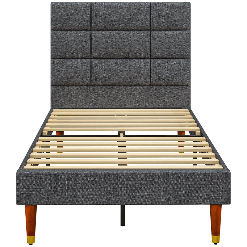 Stylish Grey Upholstered Single Bed Frame with Slats 161x208x121cm for Modern Bedrooms