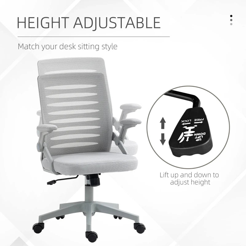 Vinsetto Adjustable Height Work Chair 44-53.5cm, Ergonomic Mesh Back Office Chair, Grey - Perfect for Home & Office