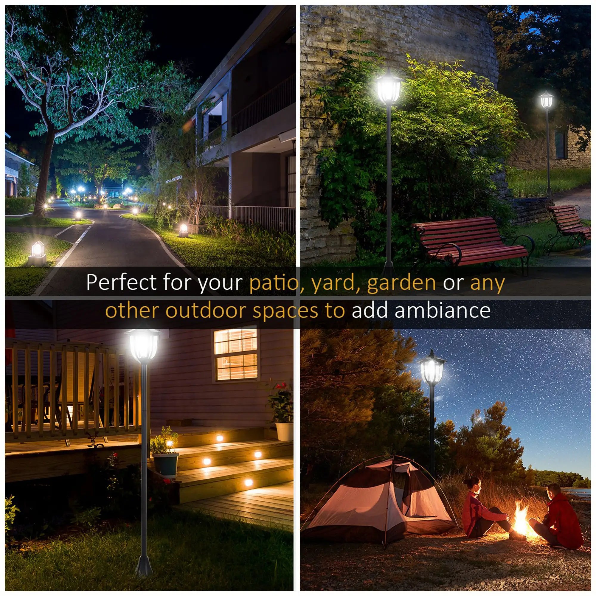 Black Garden Solar Lamp Post Photosensitive LED Lantern - 1.2M Tall