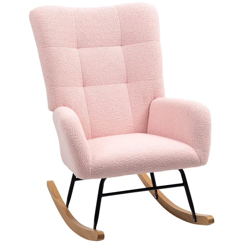 Pink Teddy Fleece Rocking Chair - Cozy Comfort for Kids, Size: Standard