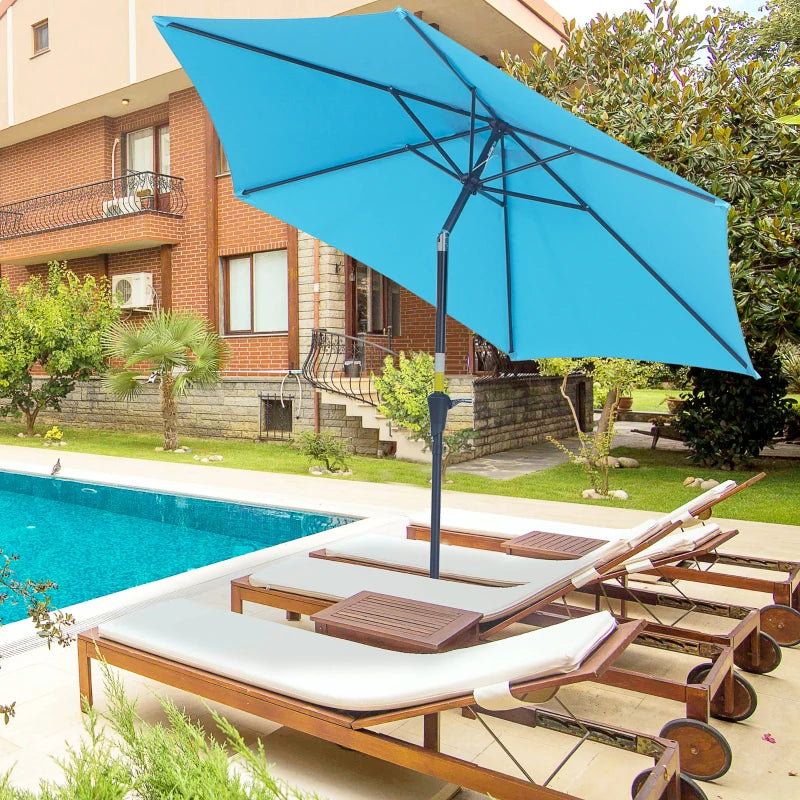 Blue 2.7M Tilt Crank Garden Parasol Umbrella