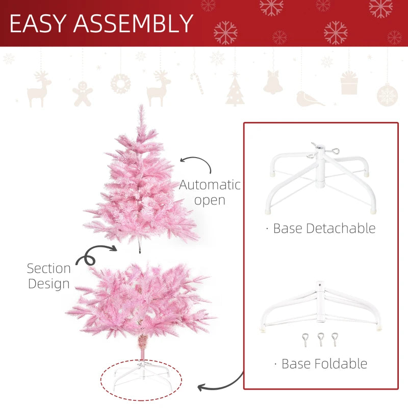 4FT Pink Artificial Christmas Tree with Automatic Open - Perfect Holiday Decoration for Home Parties and Festive Celebrations