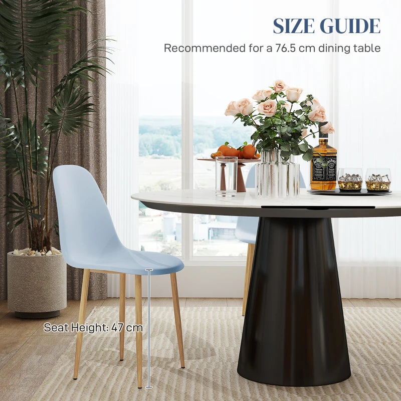 Modern Light Blue Dining Chairs Set of 4 - Stylish Kitchen Chairs with Backrest & Steel Legs for Dining Room & Living Room