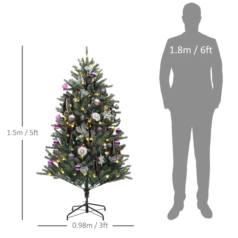 5ft Artificial Christmas Tree with Purple Decorations & Lights - Perfect Holiday Decor for Festive Celebrations