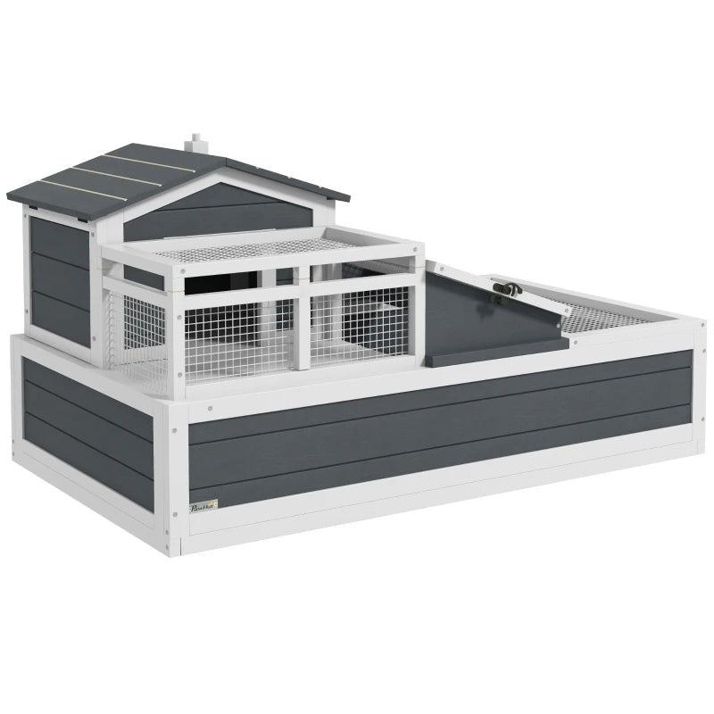 Tortoise House 3-Room 2-Story Habitat with Ladder Balcony and Openable Roof 59H x 112L x 65Wcm Grey