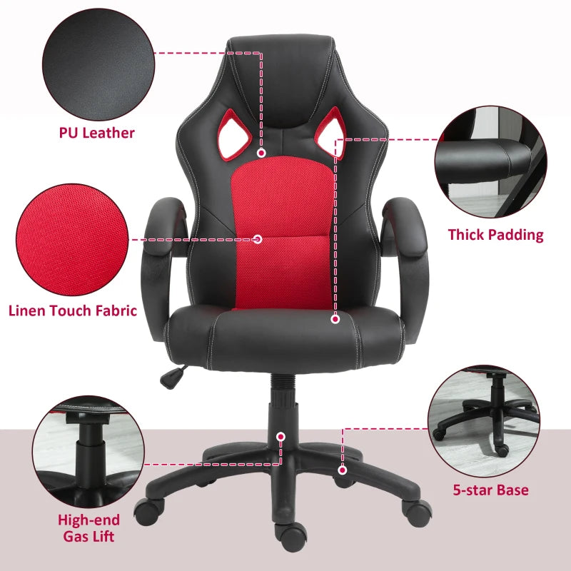 Vinsetto Black Faux Leather Swivel Office Chair with Wheels & Armrests - Ergonomic Computer Desk Chair for Home Office