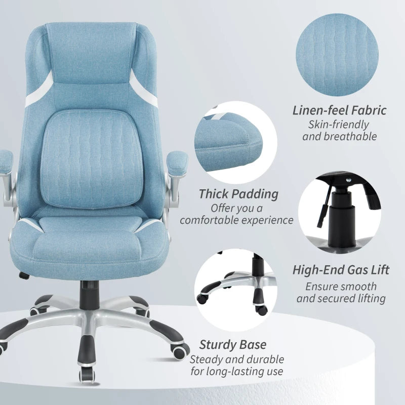 Vinsetto Adjustable Height Linen-Look Office Chair - Stylish Blue Ergonomic Design for Home & Office