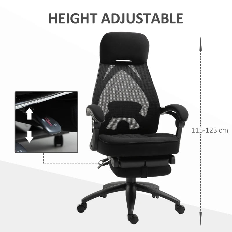 Vinsetto High Back Office Chair with Footrest - Adjustable Swivel Desk Chair with Headrest for Home Office - Black