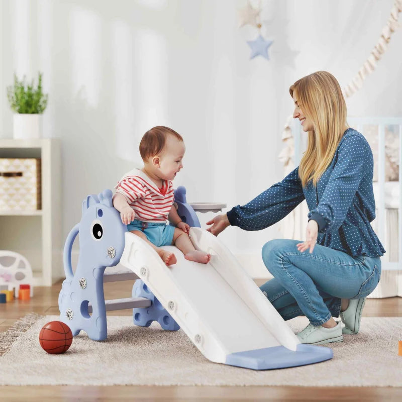 Giraffe Shape 3 in 1 Kids Slide Climber with Basketball Hoop for Indoor Play Age 1-3