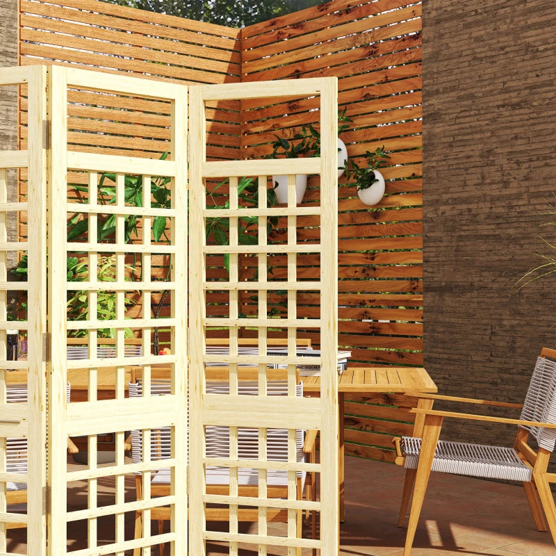 3-Panel Freestanding Wooden Garden Privacy Screen - Foldable Outdoor Divider/Trellis, Natural Wood Finish, 120 x 170 cm