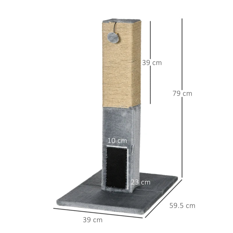 79cm Cat Tree Scratching Post - Indoor Jute Scratcher Climber with Carpet Base & Dangling Toy - Grey