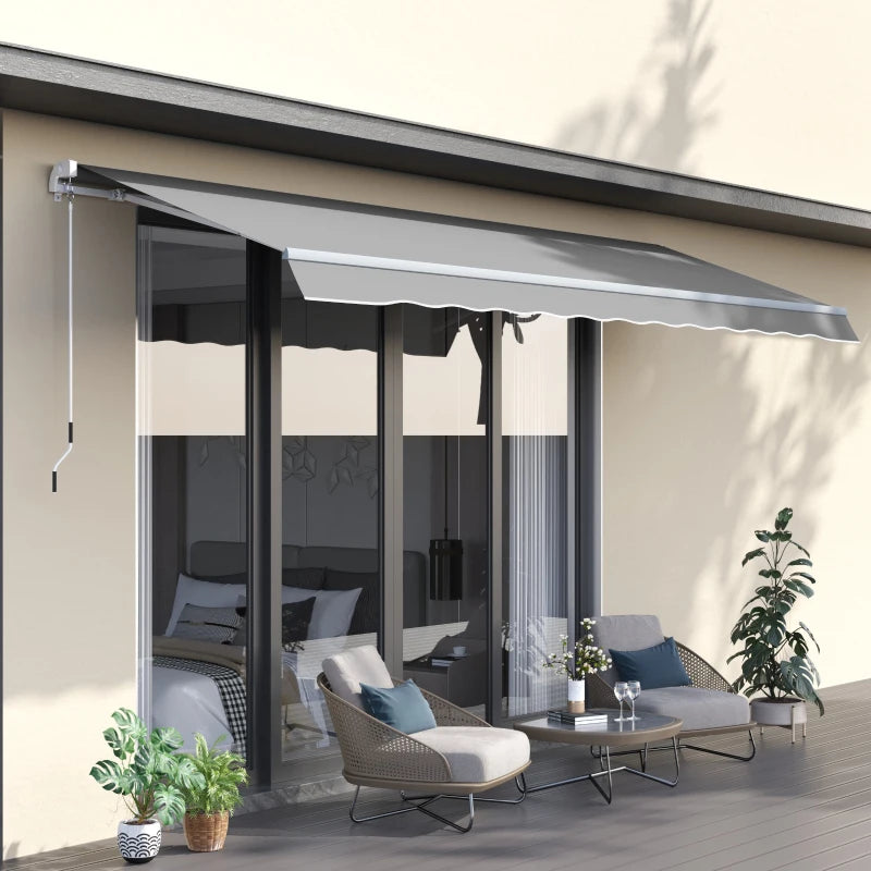 Light Grey Manual Awning For Garden Patio - 3.95m x 2.5m