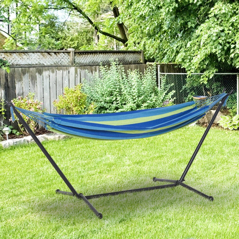 Portable Green Striped Camping Hammock with Stand - Adjustable Height, 120kg Capacity