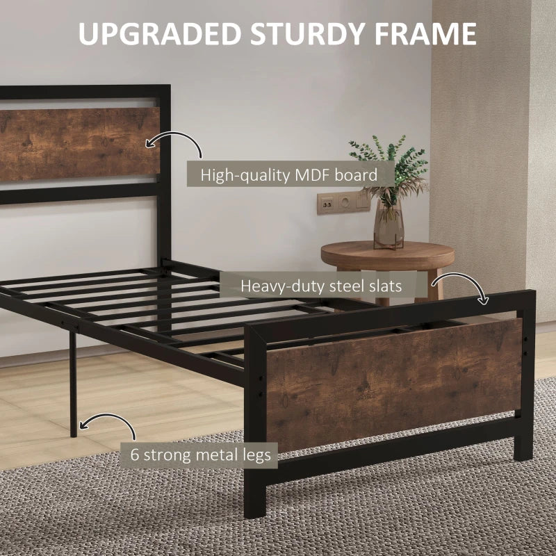 Single Size Metal Bed Frame with Headboard & Footboard - Sturdy Slat Support, Underbed Storage, Ideal Bedroom Furniture for Adults