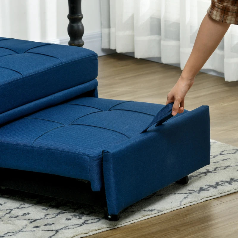 4-in-1 Convertible Chair Bed with Adjustable Backrest, Side Pocket, Wheels and Pillow for Living Room, Blue