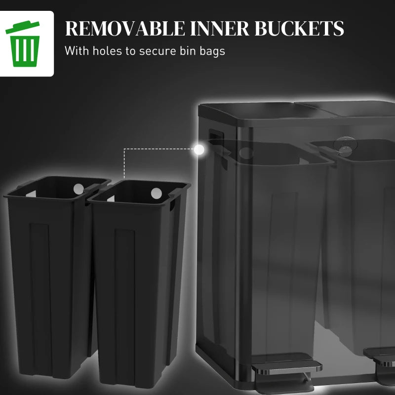 40L Dual Compartment Stainless Steel Trash Bin with Deodoriser Holders - Stylish Black Waste Management Solution
