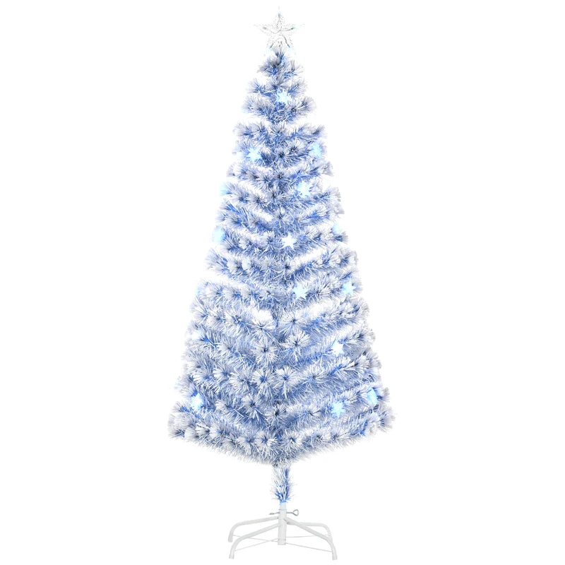 6FT Pre-Lit Artificial Fibre Optic Christmas Tree with LED Lights - Easy Storage Seasonal Decoration in White & Blue
