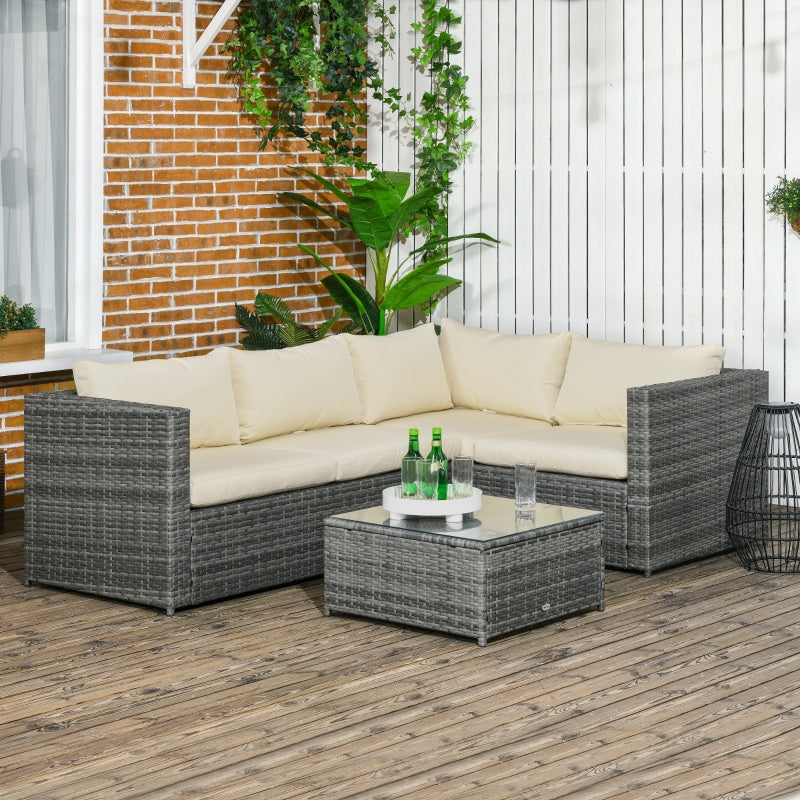 4 Seater Rattan Patio Furniture Set with Thick Beige Cushions