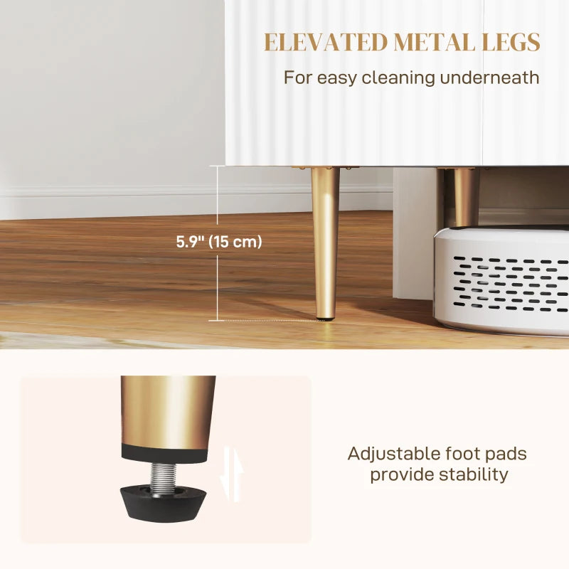 Modern White Sideboard Buffet Cabinet with 4 Doors, Adjustable Shelves & Metal Legs - Stylish Kitchen & Living Room Storage