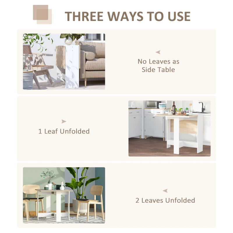 Space-Saving Wooden Folding Dining Table & Writing Desk - Oak & White PC Workstation for Home Office