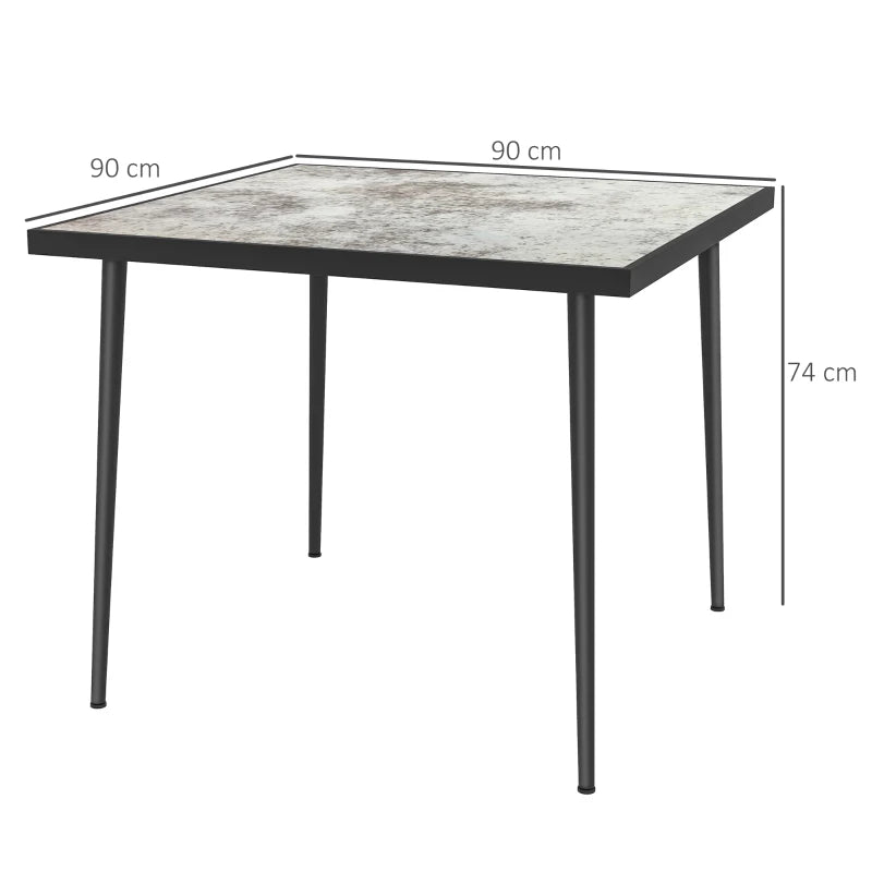 Grey Square Outdoor Dining Table for 4 with Marble Glass Top