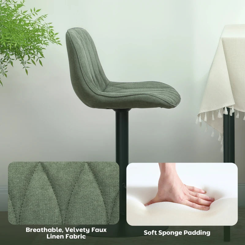 Adjustable Green Linen Breakfast Bar Stools Set of 2 | 60-80cm Height | Stylish & Comfortable Seating