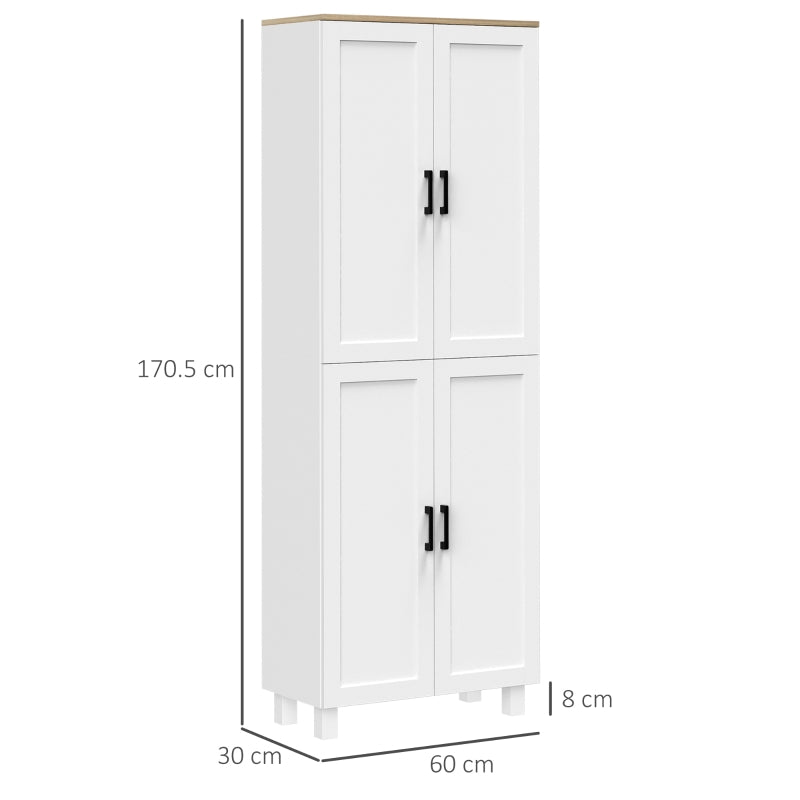 Freestanding Kitchen Cupboard - 4-Door Storage Cabinet Organizer with Adjustable Shelves in White - Stylish & Functional