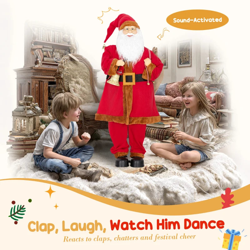 Singing and Dancing Santa Claus with Bell & Sack - Festive Holiday Decor for Christmas Cheer
