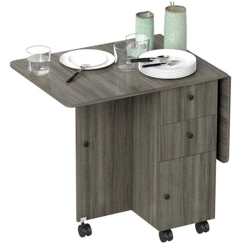 Multi-Storage Grey Drop Leaf Dining Table for Six - Space-Saving, Stylish, Perfect for Modern Homes