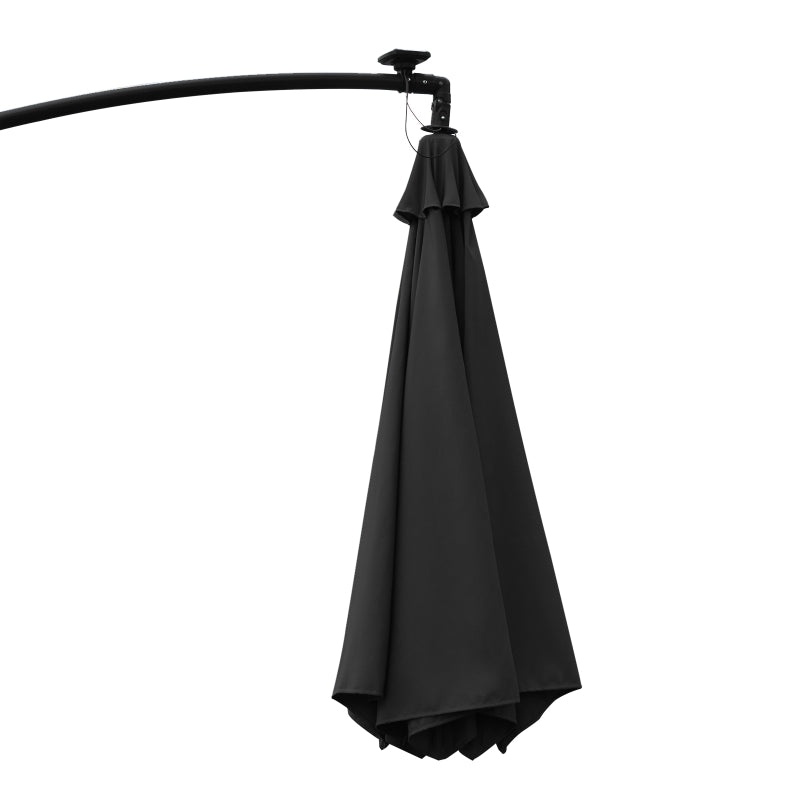 Black 3m LED Cantilever Patio Umbrella with Crank Cross Base