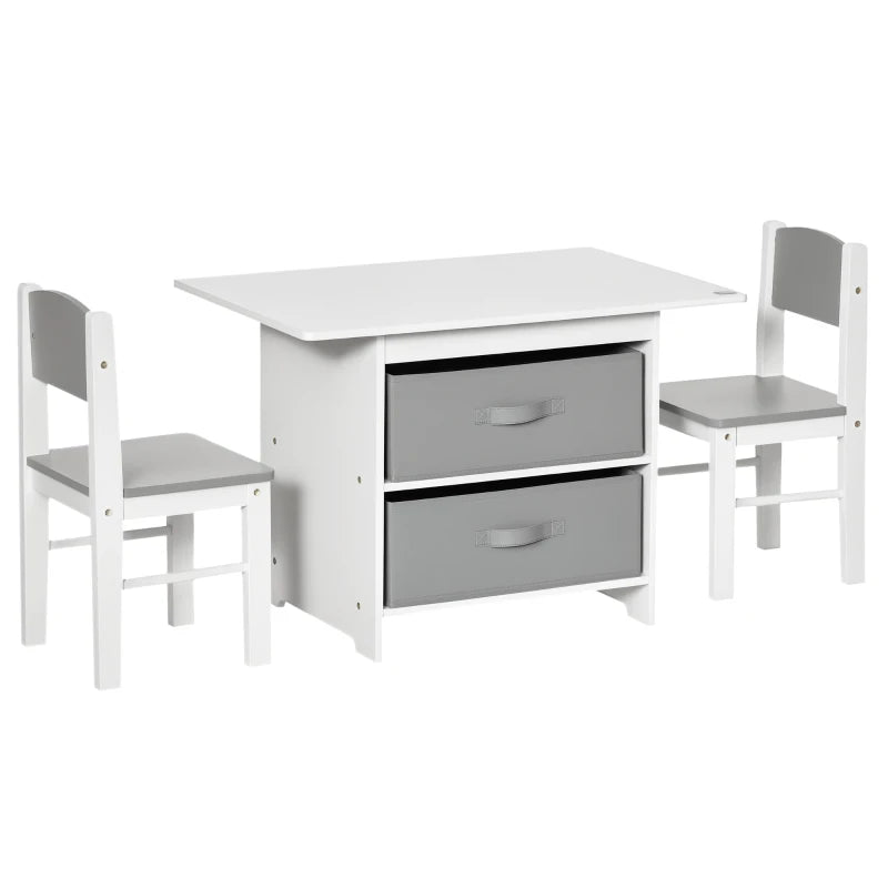 3-Piece Kids Table & Chairs Set - Mini Furniture for Playroom & Bedroom with Storage Drawers - Safe for Ages 2-4, White