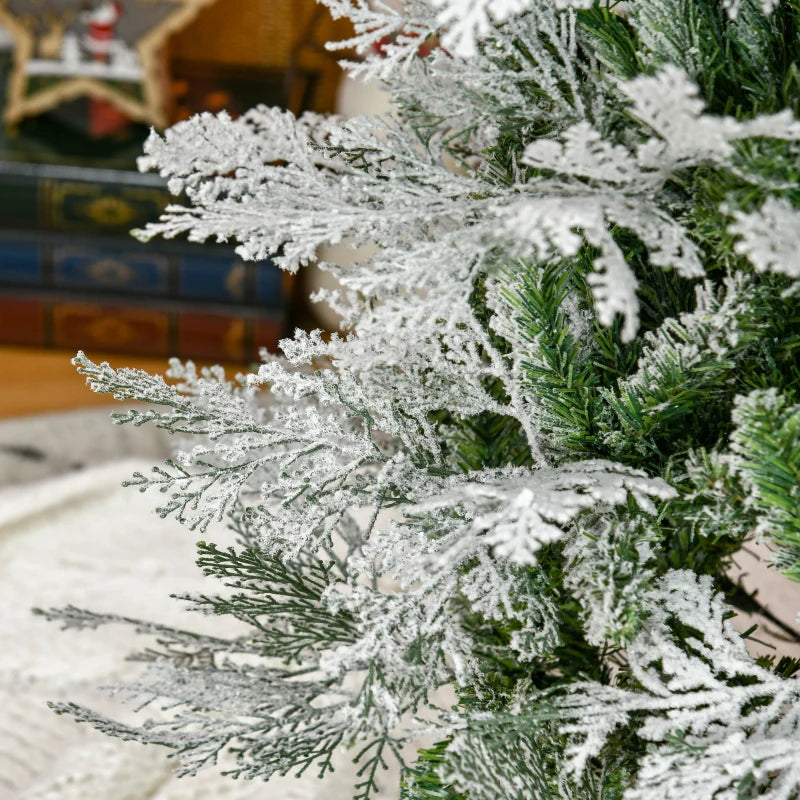 7 Ft Snow Flocked Artificial Christmas Tree with Realistic Cypress Branches, Auto Open, Lush Green Holiday Decor