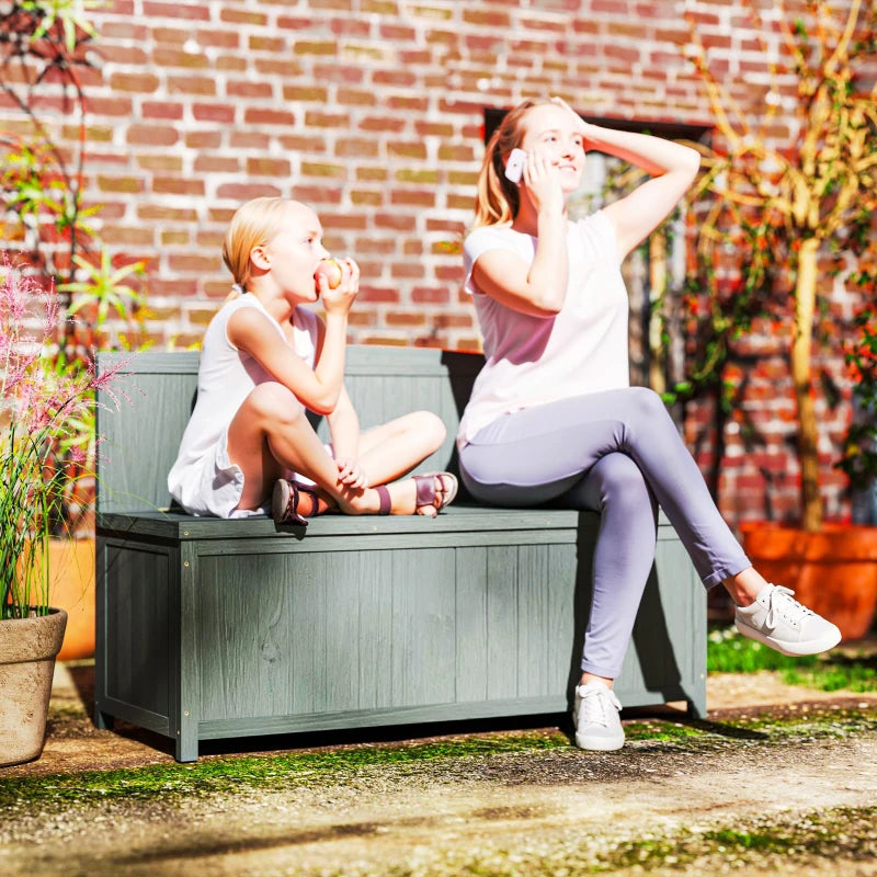 Grey Wooden Storage Bench for Patio - Outdoor Garden Seating, 47"