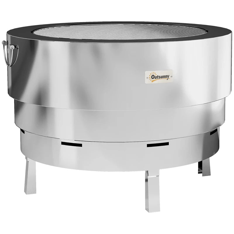 Stainless Steel Wood-Burning Fire Pit with Poker - Durable Outdoor Fire Pit for Backyard
