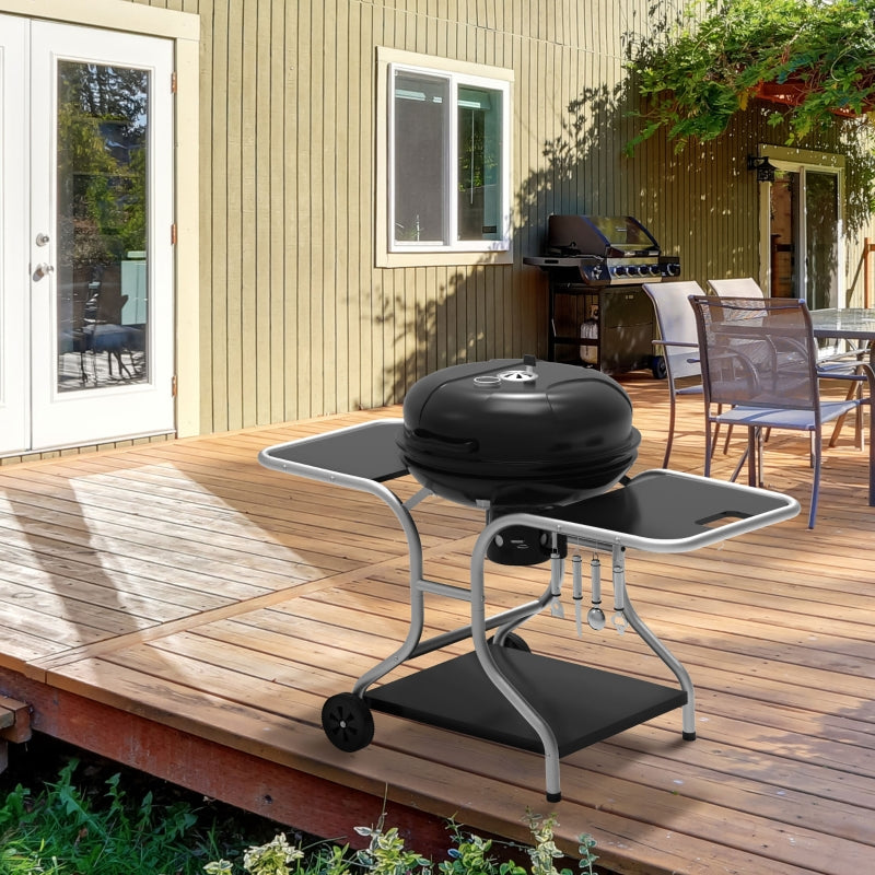 Portable Black Charcoal BBQ Grill with Wheels