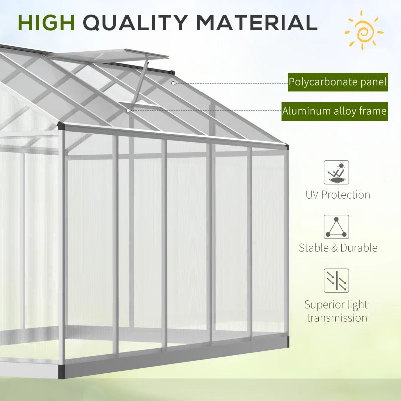 Clear Polycarbonate Walk-In Greenhouse - 303x183x195cm - Green